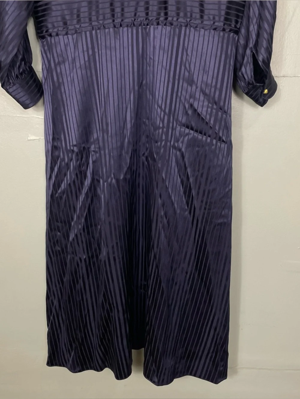 Tory Burch Striped Long Sleeve Drawstring Silk Blend Midi Dress‎ Navy Blue XS